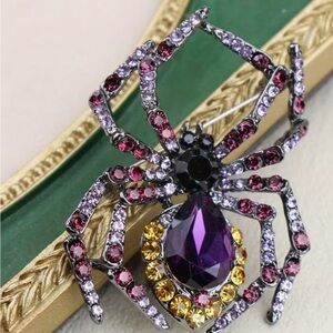 Elegant Spider Brooch with Purple and Gold Rhinestones NWT